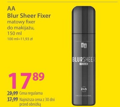 Matowy fixer do makijażu AA Blur Sheer Fixer promocja w Hebe