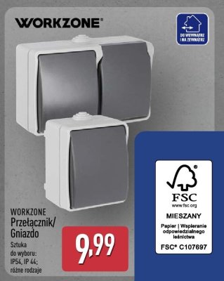 Przełącznik/Gniazdo, różne rodzaje WORKZONE promocja w Aldi