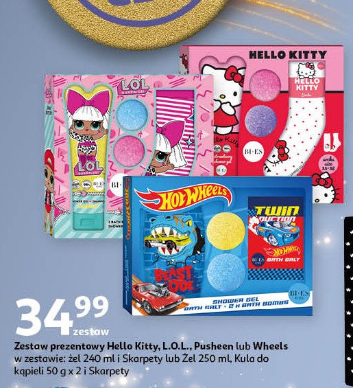 Zestaw w pudełku pusheen: żel szampon 240ml + kule do kąpieli + skarpetki Bi-es zestawy promocja w Auchan