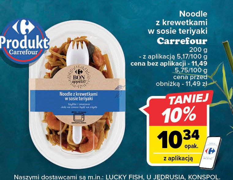 Noodle z krewetkami w sosie teriyaki Carrefour bon appetit! promocja