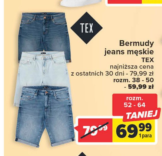 Bermudy jeans męskie 38-50 Tex promocja