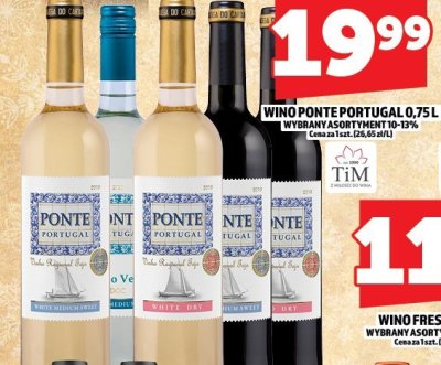 Wino Ponte Portugal 0,75l wybrany asortyment 10-13% promocja w TOPAZ
