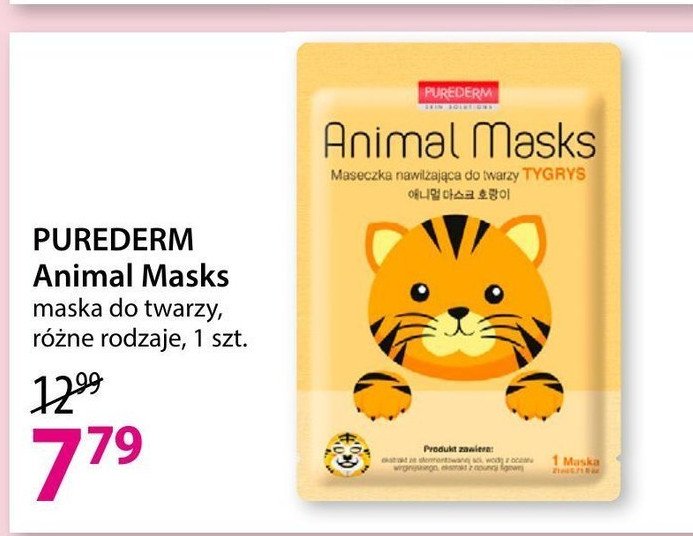 Animal masks - tygrys - maska nawilżająca Purederm promocje