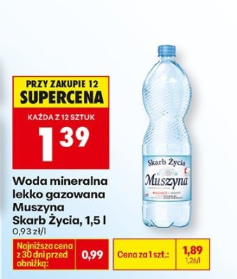 Woda mineralna lekko gazowana Skarb Życia, 1,5 l promocja w Biedronka