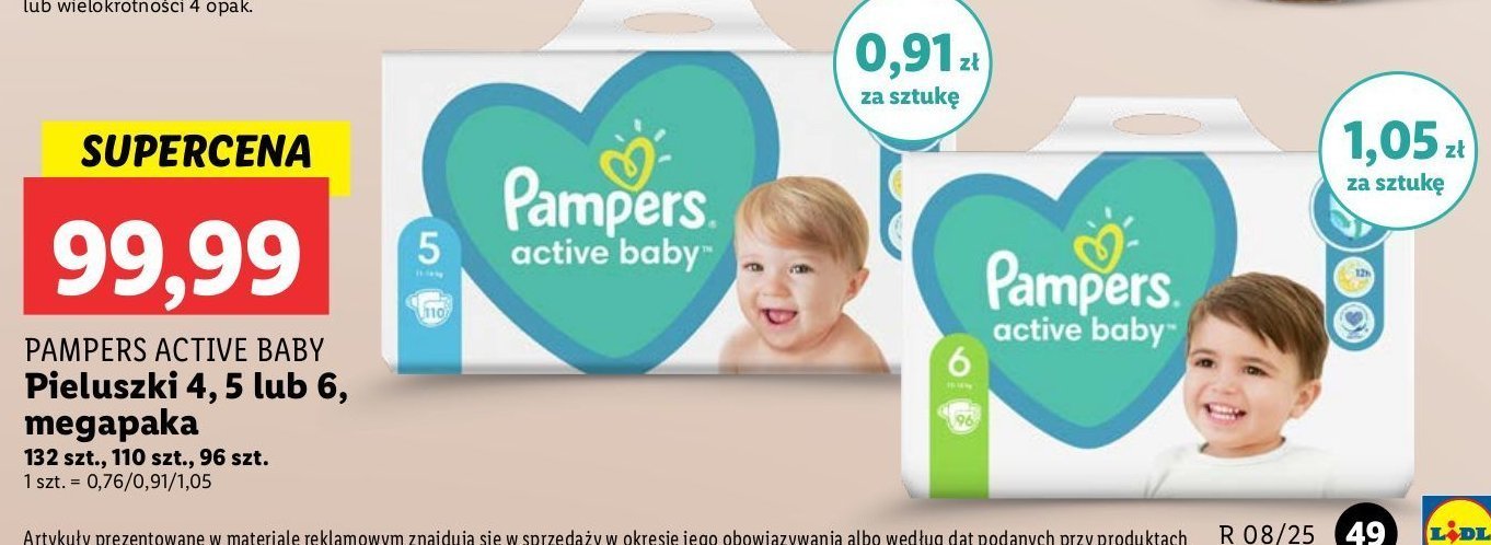 Pieluszki dla dzieci midi Pampers active baby promocja w Lidl