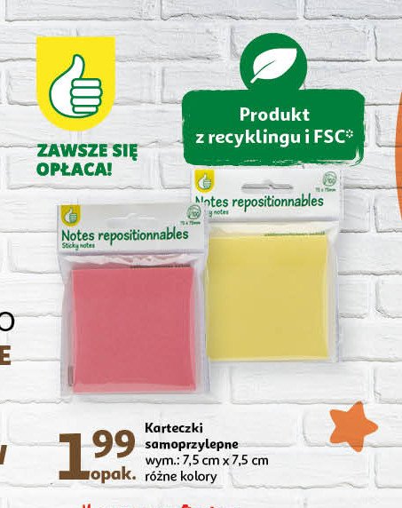 Karteczki samoprzylepne 7.5 x 7.5 cm Podniesiony kciuk promocja