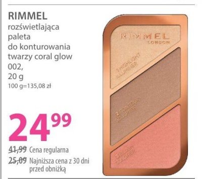 Paleta RIMMEL rozświetlająca do konturowania twarzy coral glow 002 promocja w Hebe