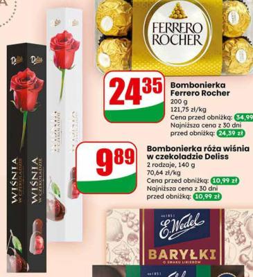 Bombonierka róża wiśnia w czekoladzie Deliss promocja w Dino