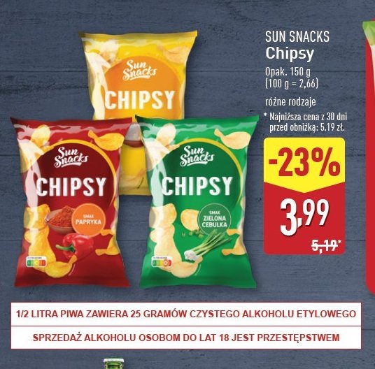 Chipsy zielona cebulka SUN SNACKS promocja