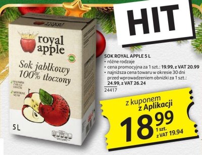 Sok ROYAL APPLE 5 l różne rodzaje promocja w Selgros