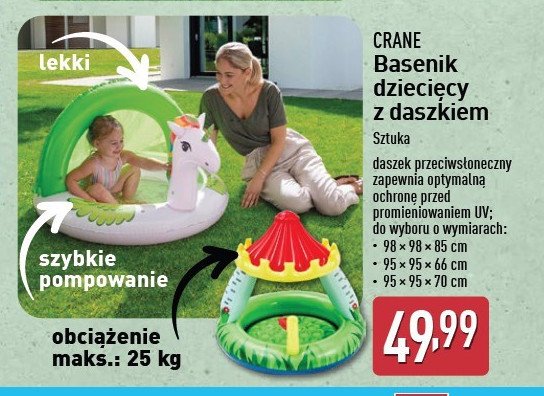 Basen dziecięcy z daszkiem 95 x 95 x 66 cm CRANE promocja w Aldi