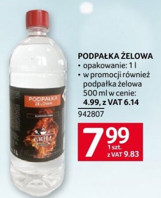 Podpałka żelowa opakowanie 1l w promocji różne gatunki 500ml w cenie 4,99 z VAT 6.14 promocja w Selgros