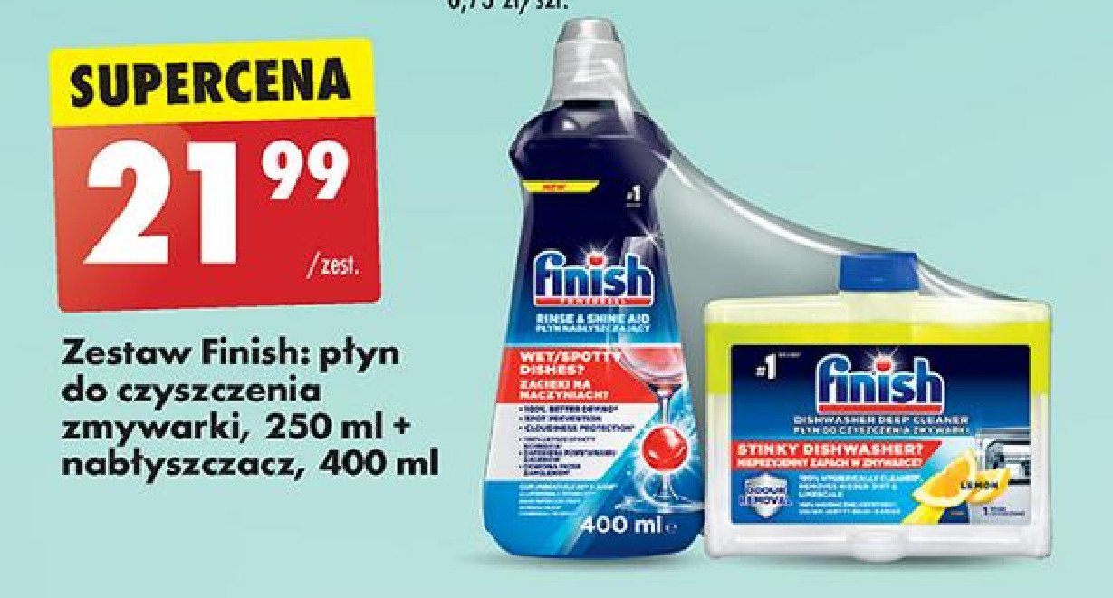 Zestaw nabłyszczacz + płyn do zmywarki lemon Finish do czyszczenia zmywarek promocja