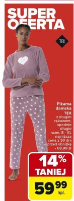 Piżama damska TEX z długim rękawem, spodnie długie promocja w Carrefour