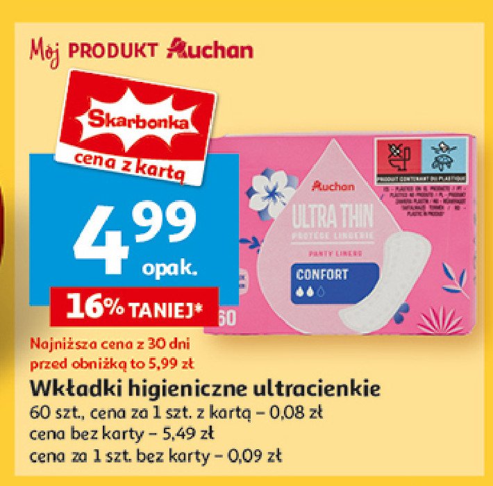 Wkładki higieniczne ultra cienkie normal Auchan promocja