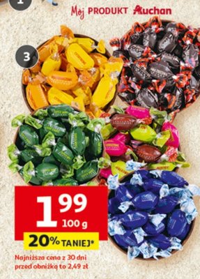 Cukierki o smaku kawy zbożowej, cytrynowo-pomarańczowe, ice cool, supermint lub jabłko-truskawka-arbuz luzem lub w opakowaniu promocja w Auchan