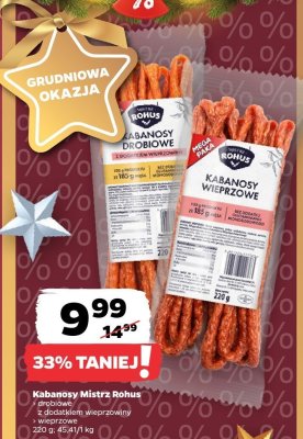 Kabanosy Mistrz Rohus drobiowe z dodatkiem wieprzowiny promocja w Netto