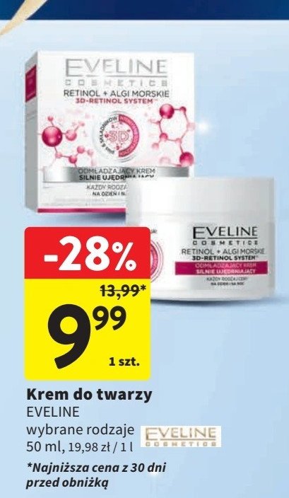 Odmładzający krem silnie ujędrniający Eveline retinol + algi morskie promocja