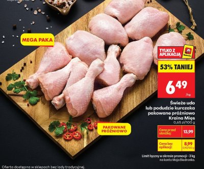 Świeże udo lub podudzie kurczaka pakowane próżniowo promocja w Biedronka