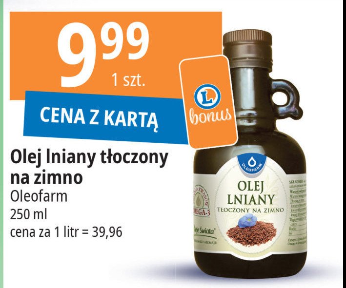 Olej lniany t艂oczony na zimno Oleofarm promocja