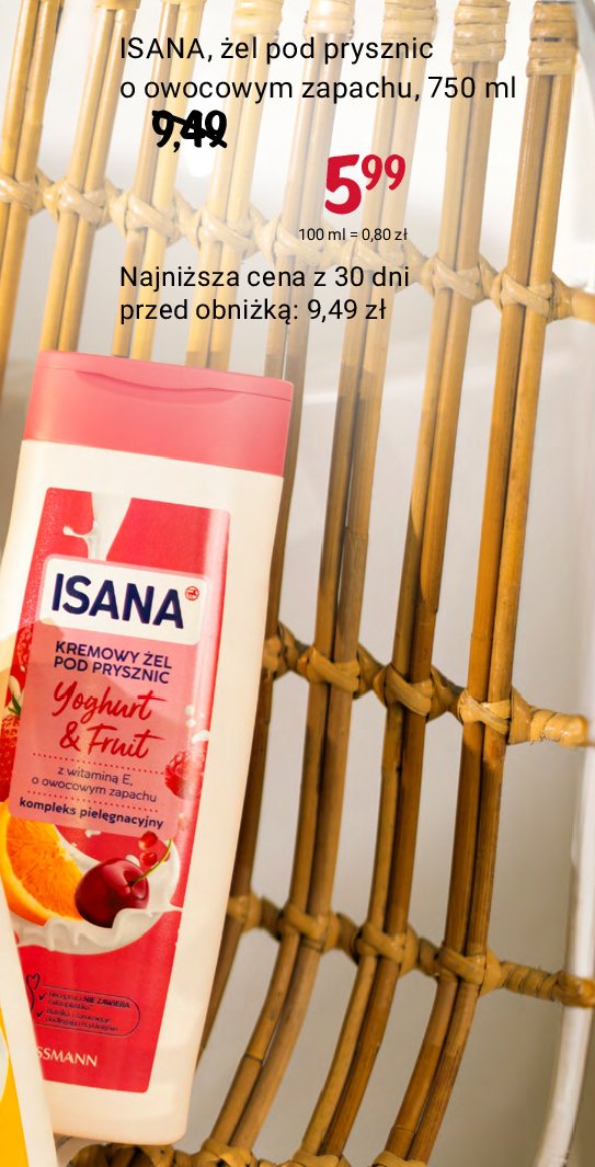 Żel pod prysznic kremowy yoghurt & fruit Isana promocja w Rossmann
