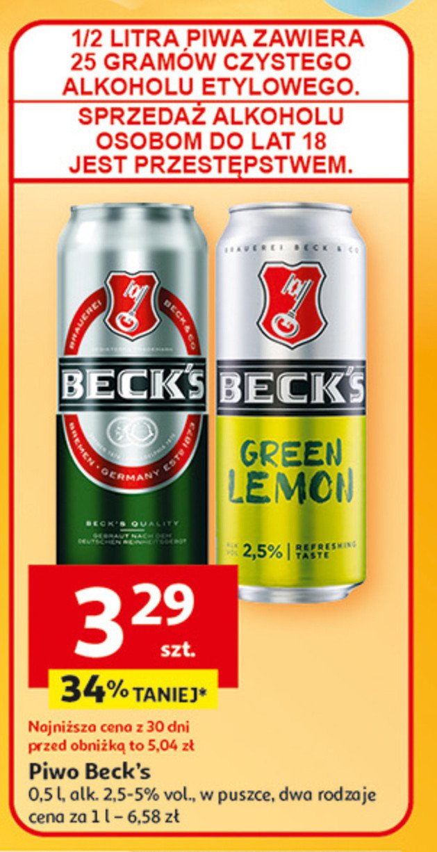 Piwo Beck's green lemon promocja w Auchan