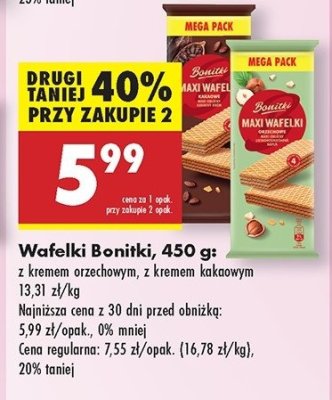 Wafelki tasso z kremem orzechowym Bonitki promocja