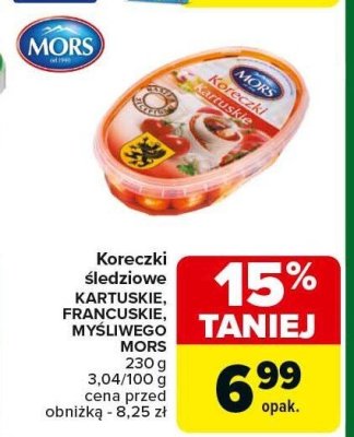 Koreczki śledziowe Kartuskie, Francuskie, Myśliwego Mors promocja w Carrefour