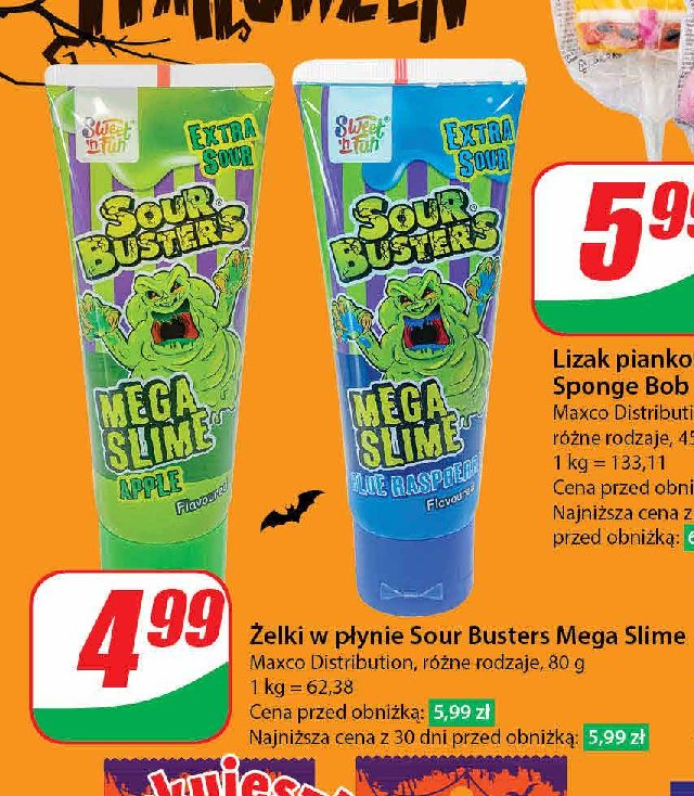 Żelki w płynie sour busters blue raspberry Maxco promocja