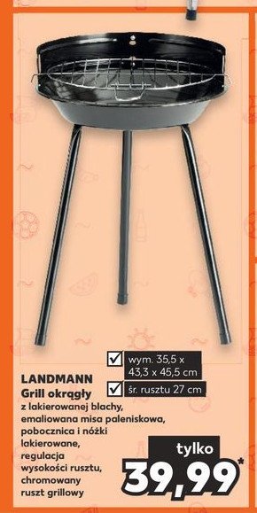 Grill okr膮g艂y wys. 45.5 cm 艣r. rusztu 27 cm Landmann promocja