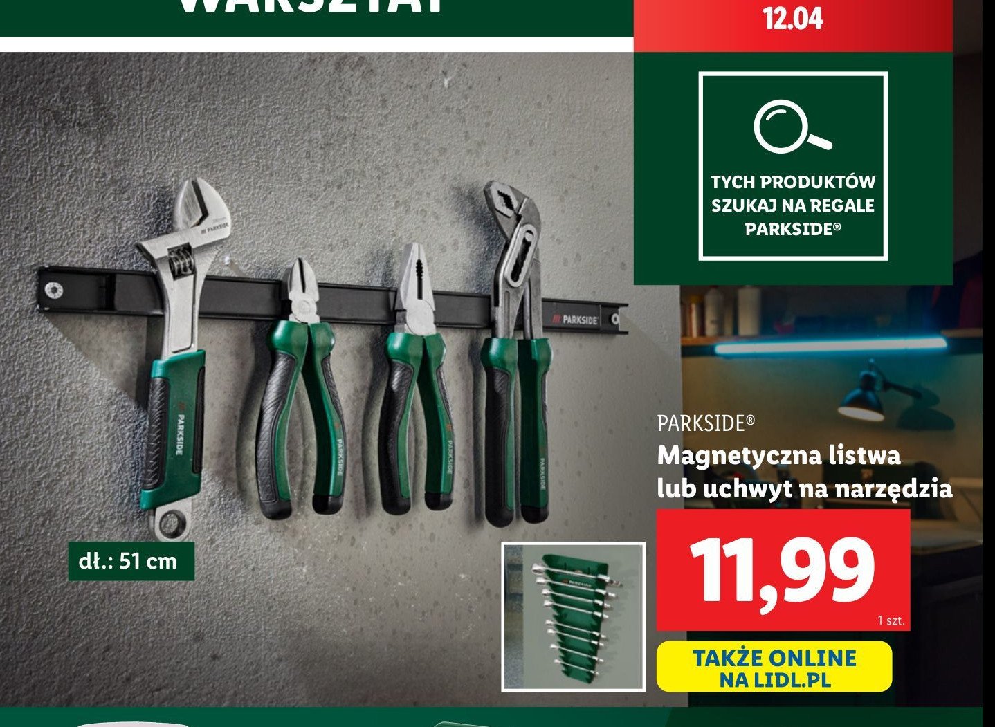 Listwa magnetyczna 51 cm Parkside promocja