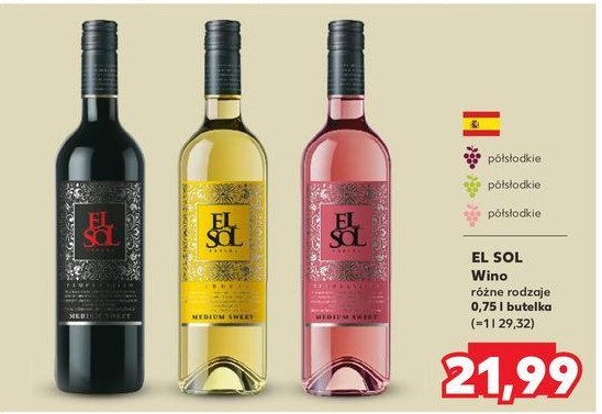 Wino El sol medium sweet promocja