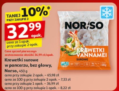 Krewetki surowe w pancerzu bez głowy Norso promocja w Auchan