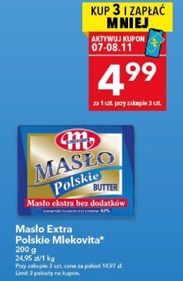 Masło Extra Polskie Mlekovita 200g promocja w LEWIATAN