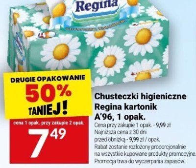 Chusteczki higieniczne Regina kartonik A 96 promocja w Twój Market