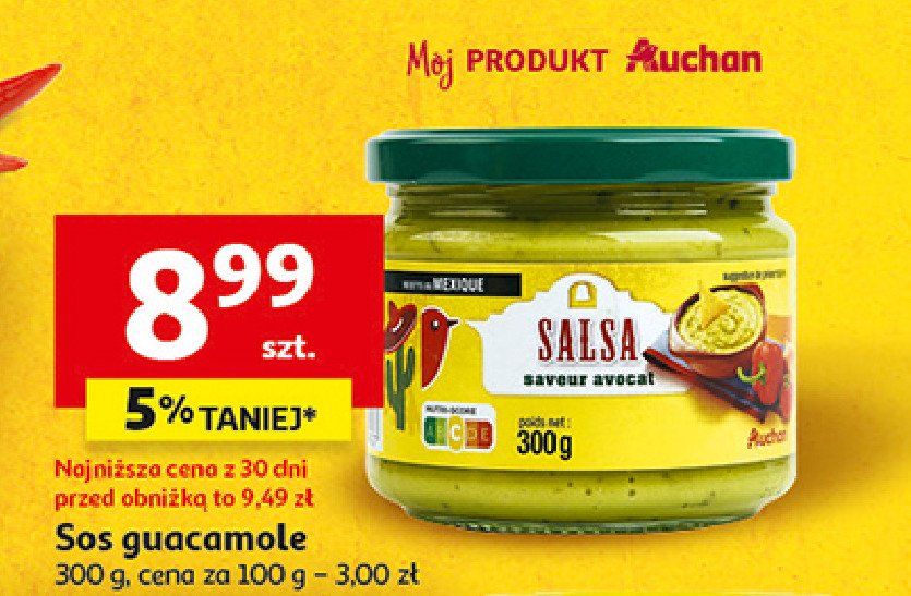 Dip typu meksykańskiego sosu guacamole Auchan różnorodne (logo czerwone) promocja