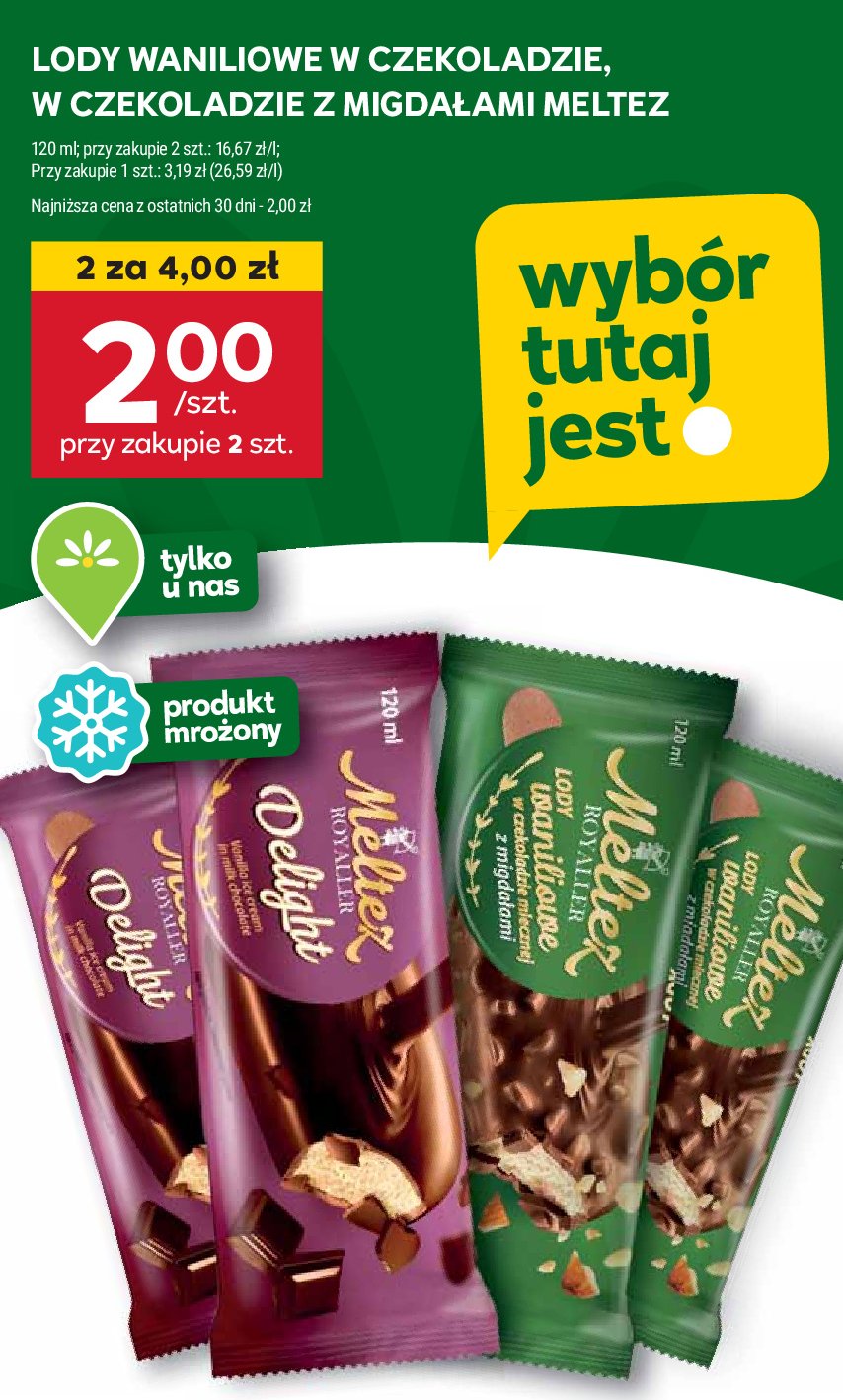 Lody na patyku waniliowe w czekoladzie Meltez royaller promocja