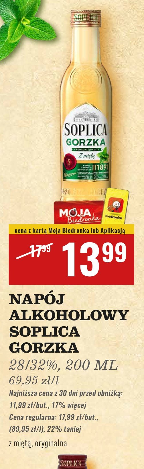 Wódka Soplica gorzka z miętą promocja w Biedronka