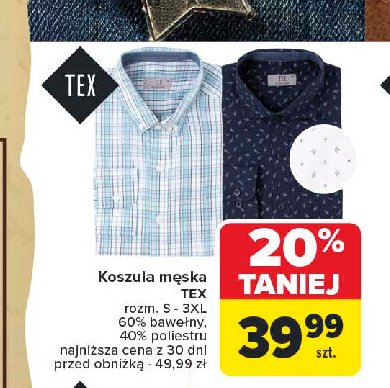 Koszula męska bawełniana s-3xl Tex promocja w Carrefour