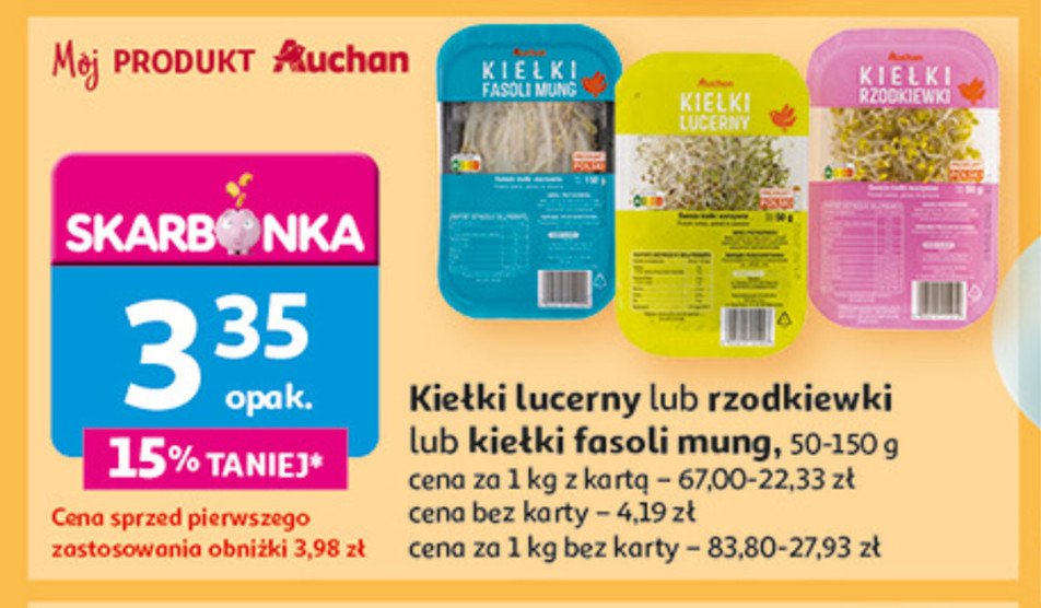 Kiełki rzodkiewki Auchan różnorodne (logo czerwone) promocja w Auchan
