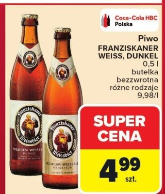 Piwo Franziskaner Weiss, Dunkel 0,5l butelka bezzwrotna różne rodzaje promocja w Carrefour