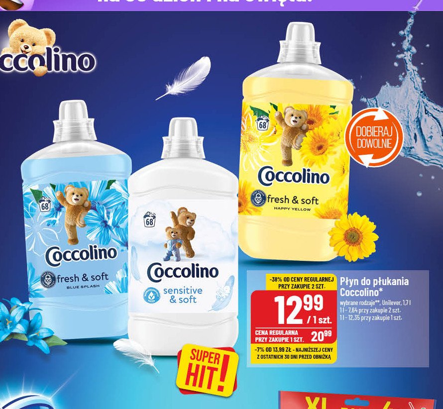 Płyn do płukania blue splash Coccolino fresh & soft promocja