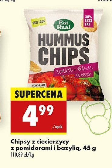 Chipsy z ciecierzycy z pomidorami i bazylią Eat real hummus chips promocja w Biedronka