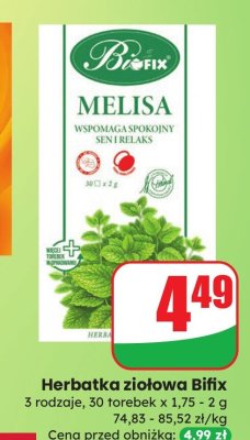 Herbatka ziołowa Bifix Melisa promocja w Dino