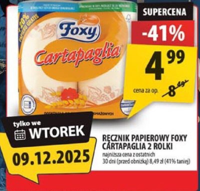 Ręcznik papierowy Foxy Cartapaglia 2 rolki promocja w Arhelan