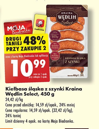 Kiełbasa śląska z szynki Kraina wędlin select promocja