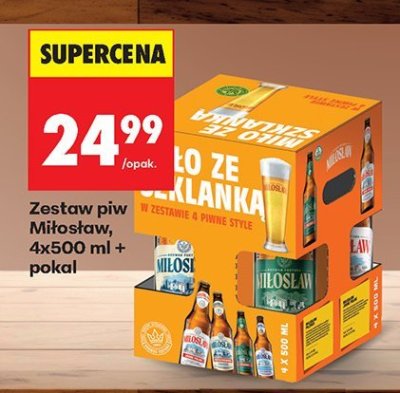 Zestaw piw Miłosław, 4x500 ml + pokal promocja w Biedronka