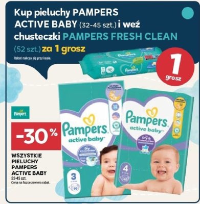 Pieluchy Pampers Active Baby (32-45 szt.) + chusteczki Pampers Fresh Clean (52 szt.) za 1 grosz promocja w Stokrotka
