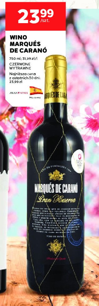 Wino czerowone wytrawne MARQUES DE CARANO DO CARINEMA promocja