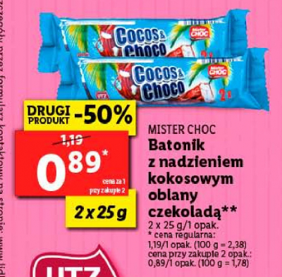 Batoniki cocos & choco Mister choc promocja